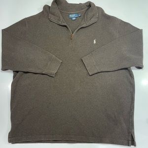 Polo Ralph Lauren Mens Sweater Medium Brown 1/4 Zip Pullover Ribbed Knit